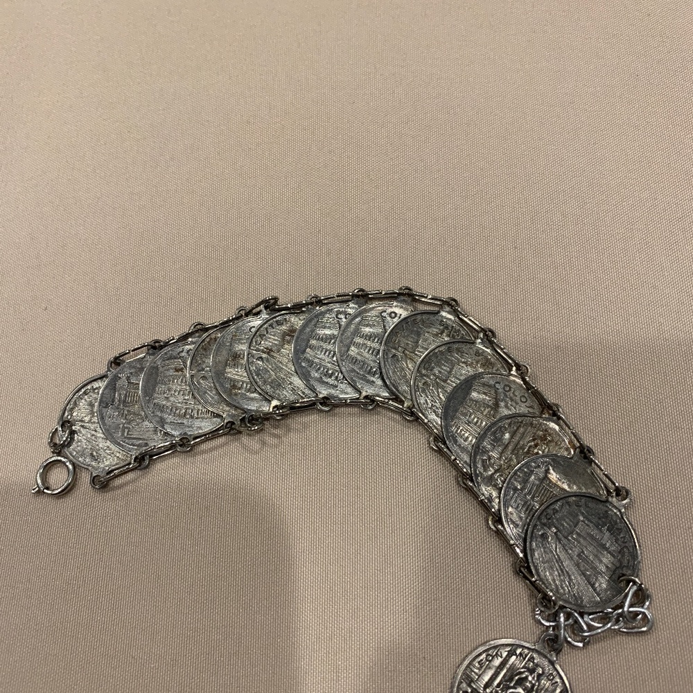 Vintage Coin Bracelet Pewter Color Roman Coin Themed 3” Inside Diam.  Closed